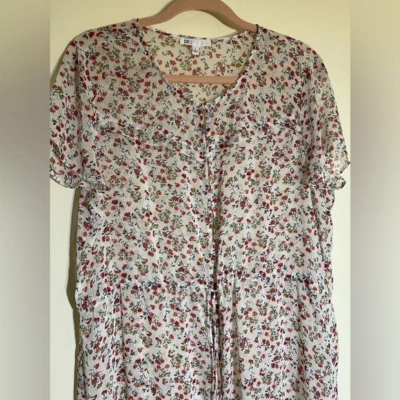 DR2 by Daniel Rain sheer floral duster dress drawstring waist button close large - Picture 3 of 7